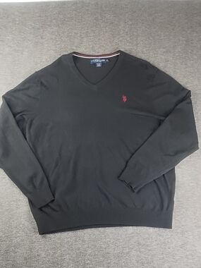 U.S. Polo Assn. Men's Black V-Neck Sweater with Red Logo